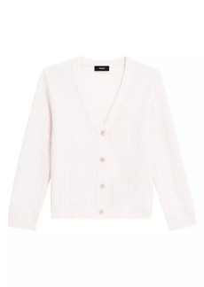 Theory Stripe Linen Jacquard Cropped Cardigan