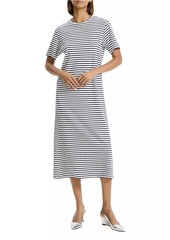 Theory Striped Cotton Midi-Dress