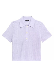 Theory Striped Linen-Blend Crop Polo Shirt