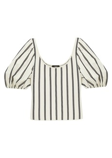 Theory Striped Puff-Sleeve Top