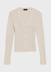 Theory Textured Cotton Rib Fitted V-Neck Cardigan