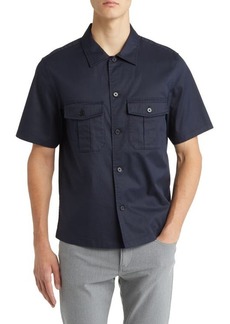 Theory Beau Solid Stretch Cotton Blend Short Sleeve Button-Up Shirt