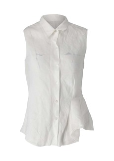 Theory Biaz Sleeveless Ruffled Gauze Blouse in White Silk