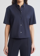 Theory Boxy Short Sleeve Wool Blend Button-Down Shirt