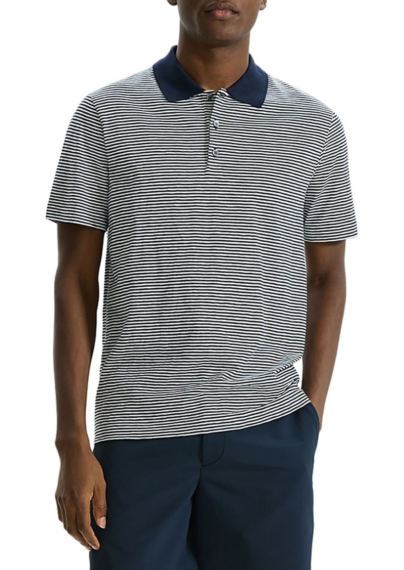 Theory Bron D Cotton Textured Stripe Regular Fit Polo Shirt