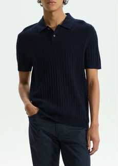 Theory Cable Short Sleeve Cotton Blend Polo Sweater