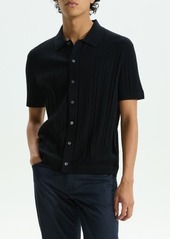 Theory Cairn Rib Short Sleeve Button-Up Knit Shirt