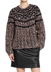 Theory Chevron Felted Wool & Cashmere Knit Sweater in Ecru Heather/Deep Frost at Nordstrom