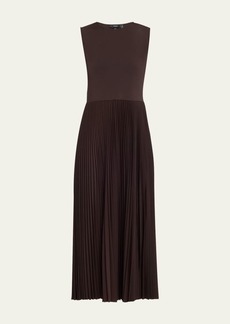 Theory Combo Pleated Wool Suiting Sleeveless Midi Dress