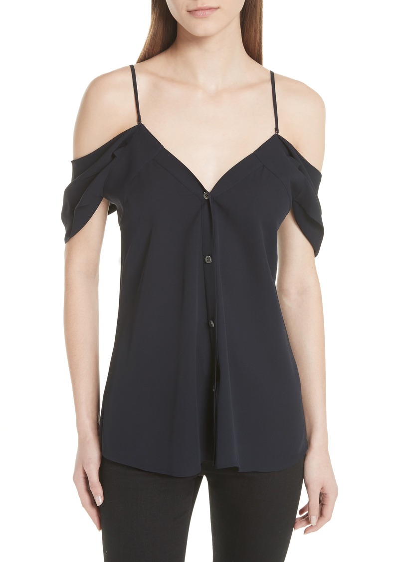 Theory Convertible Neck Silk Georgette Top