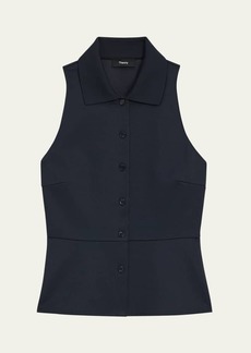 Theory Cotton Pique Sleeveless Peplum Top