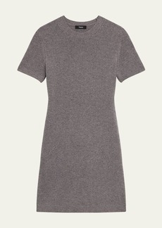 Theory Crewneck Felted Wool-Cashmere Mini Sweater Dress