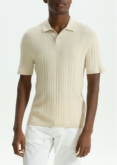 Theory Damian Variegated Rib Cotton Blend Polo Sweater