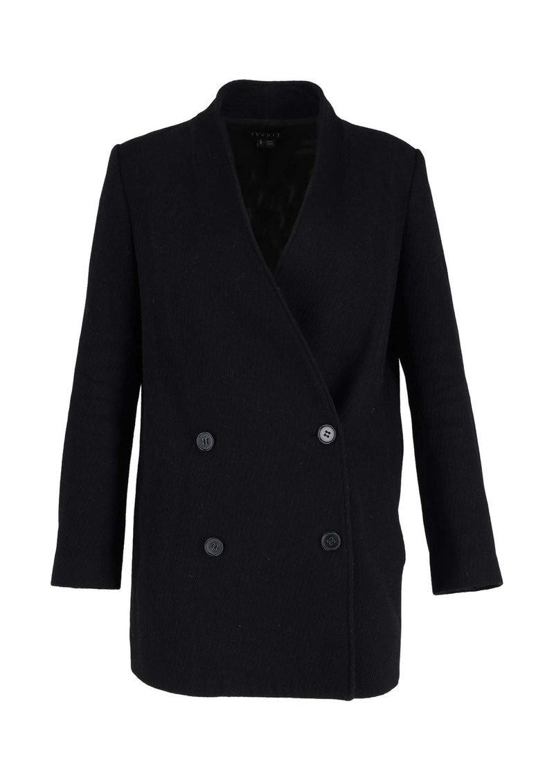 Theory Double-Breasted Collarless Blazer in Black Wool