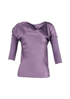 Theory Draped Cowl Neck Blouse in Purple Silk