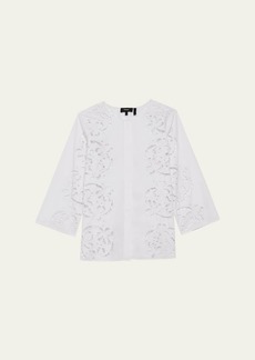 Theory Embroidered Crewneck Button-Down Shirt