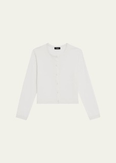 Theory Faux-Pearl Button Cropped Wool Cardigan