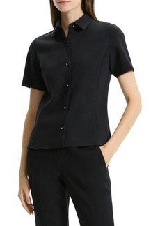 Theory Fitted Short Sleeve Crepe Button-Up Shirt