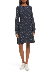 Theory Floral Print Lace-Up Silk Dress in Deep Navy at Nordstrom