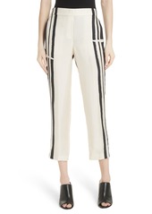 Theory Hans Stripe Pull-On Silk Trousers in Ecru/Black at Nordstrom
