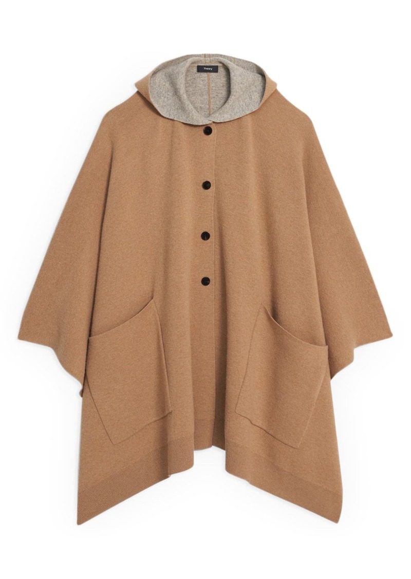Theory Hooded Wool & Cashmere Poncho in Light Camel/Oatmeal at Nordstrom