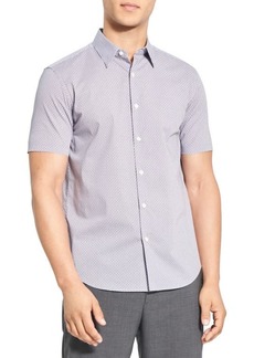 Theory Irving Geo Print Stretch Short Sleeve Button-Up Shirt