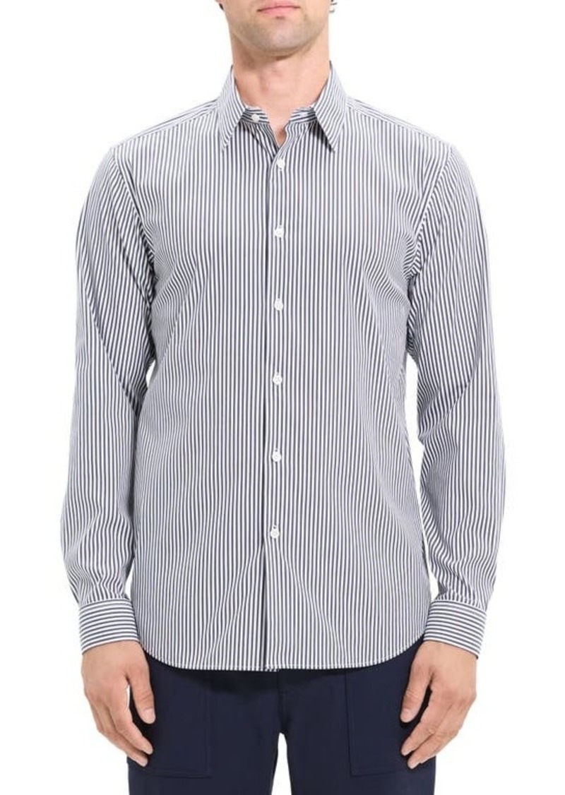 Theory Irving Jay Stripe Stretch Cotton Blend Button-Up Shirt