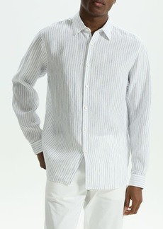 Theory Irving Pinstripe Linen Button-Up Shirt