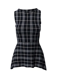 Theory Kalora Lustrate Plaid Peplum Blouse in Navy Blue Rayon