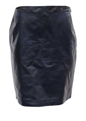 Theory Knee-Length Pencil Skirt in Navy Blue Leather