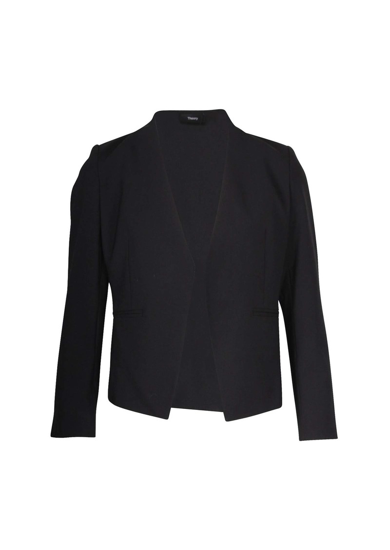 Theory Lanai Collarless Open-Front Blazer in Black Wool