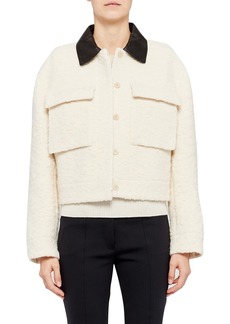 Theory Leather Collar Crop Boucle Utility Jacket in Ivory at Nordstrom