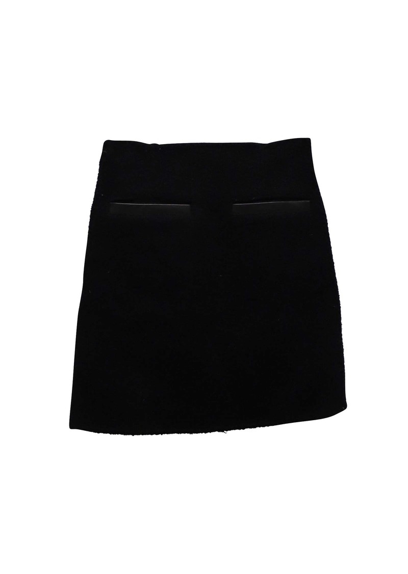 Theory Leather-Trimmed Mini Skirt in Black Wool