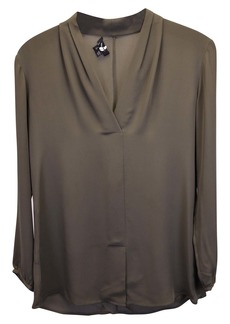 Theory Long Sleeve Blouse in Dark Green Polyester