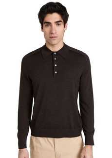 Theory Men's Long Sleeve Cashmere Polo Shirt  Brown XS