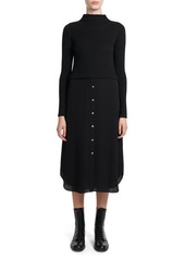 Theory Mixed Media Long Sleeve Dress in Black - 001 at Nordstrom