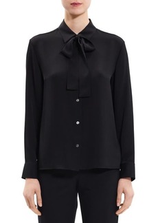Theory Moder Tie Neck Silk Button-Up Blouse