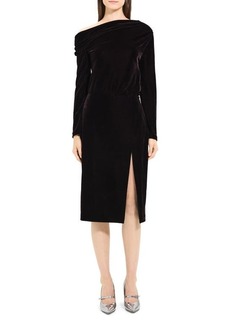 Theory Off the Shoulder Long Sleeve Stretch Velvet Dress