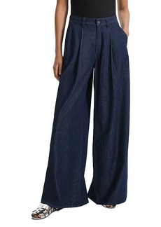Theory Pleated High Rise Wide Leg Jeans in Blue
