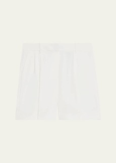 Theory Pleated Linen-Blend Wide-Leg Shorts