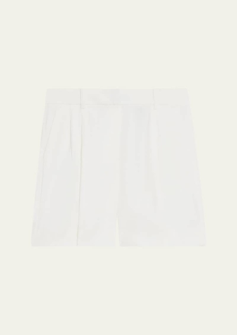 Theory Pleated Linen-Blend Wide-Leg Shorts