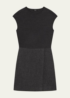 Theory Plush Tweed Wrap Skirt Combo Mini Dress