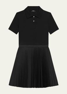 Theory Polo Combo Pleated Wool Suiting Mini Dress