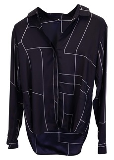 Theory Printed Blouse in Navy Blue Polyester