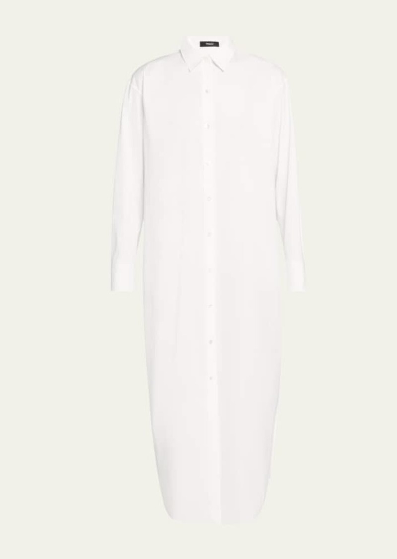 Theory Relaxed Cotton Button-Front Maxi Shirtdress