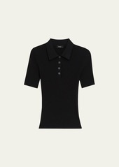 Theory Ribbed Compact Crepe Short-Sleeve Polo Shirt