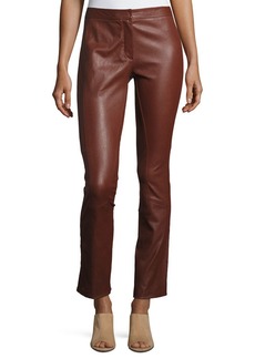 Theory Riding Fitted Straight-Leg Lamb Leather Pants