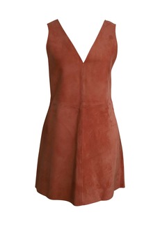 Theory Russet V Neck Sleeveless Shift Dress in Peach Lamb Leather