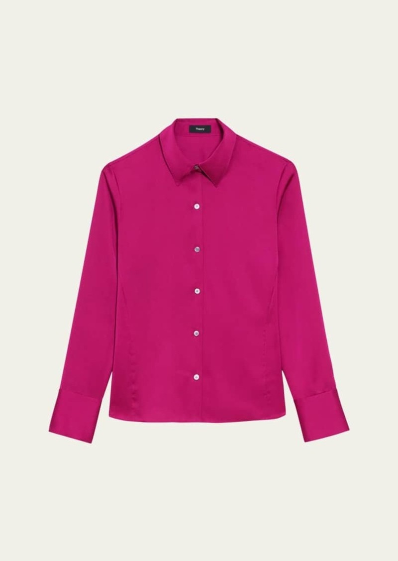 Theory Satin Slim Button-Front Blouse