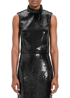 Theory Sequined Cropped Roll Neck Top